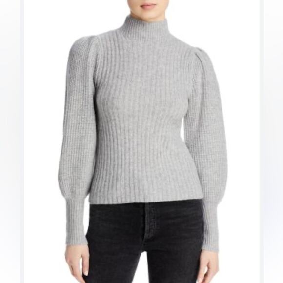 AQUA Balloon Sleeve Grey 100% Cashmere Sweater Size Small - Picture 8 of 8